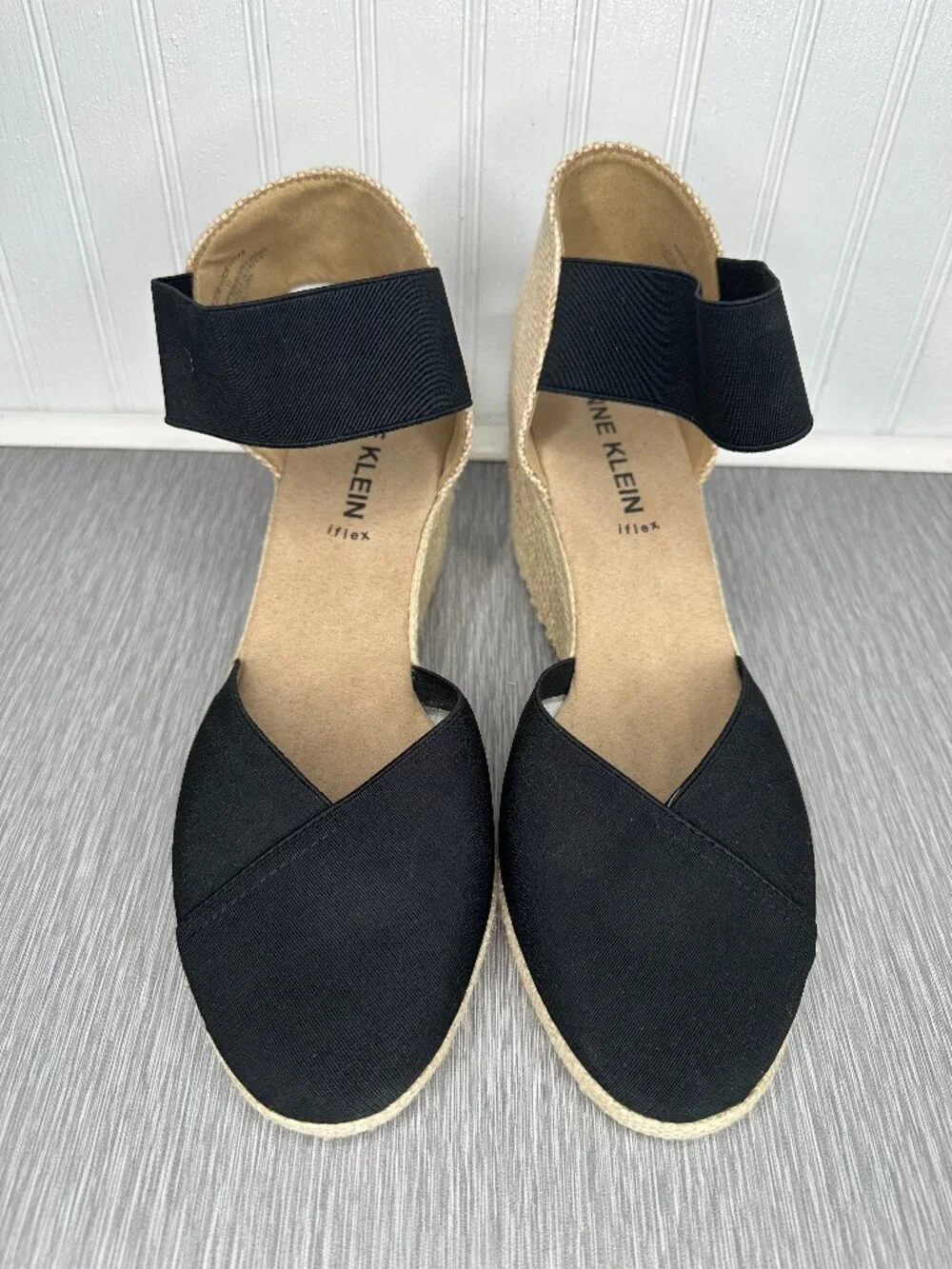 Anne Klein Zoey Flex Black Espadrille Round Toe Slip On Wedges Sz 11